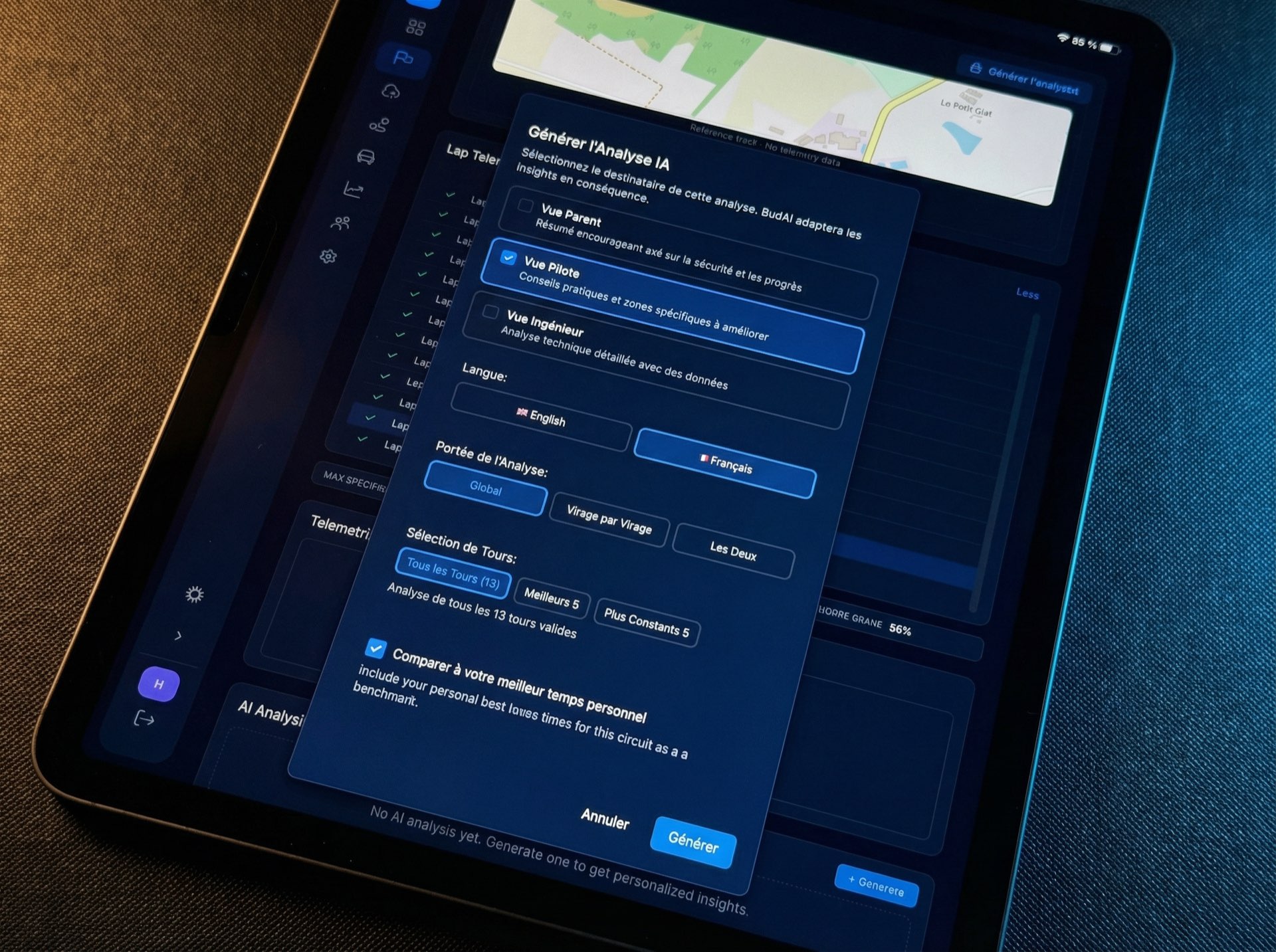 L'interface BudAI sur tablette